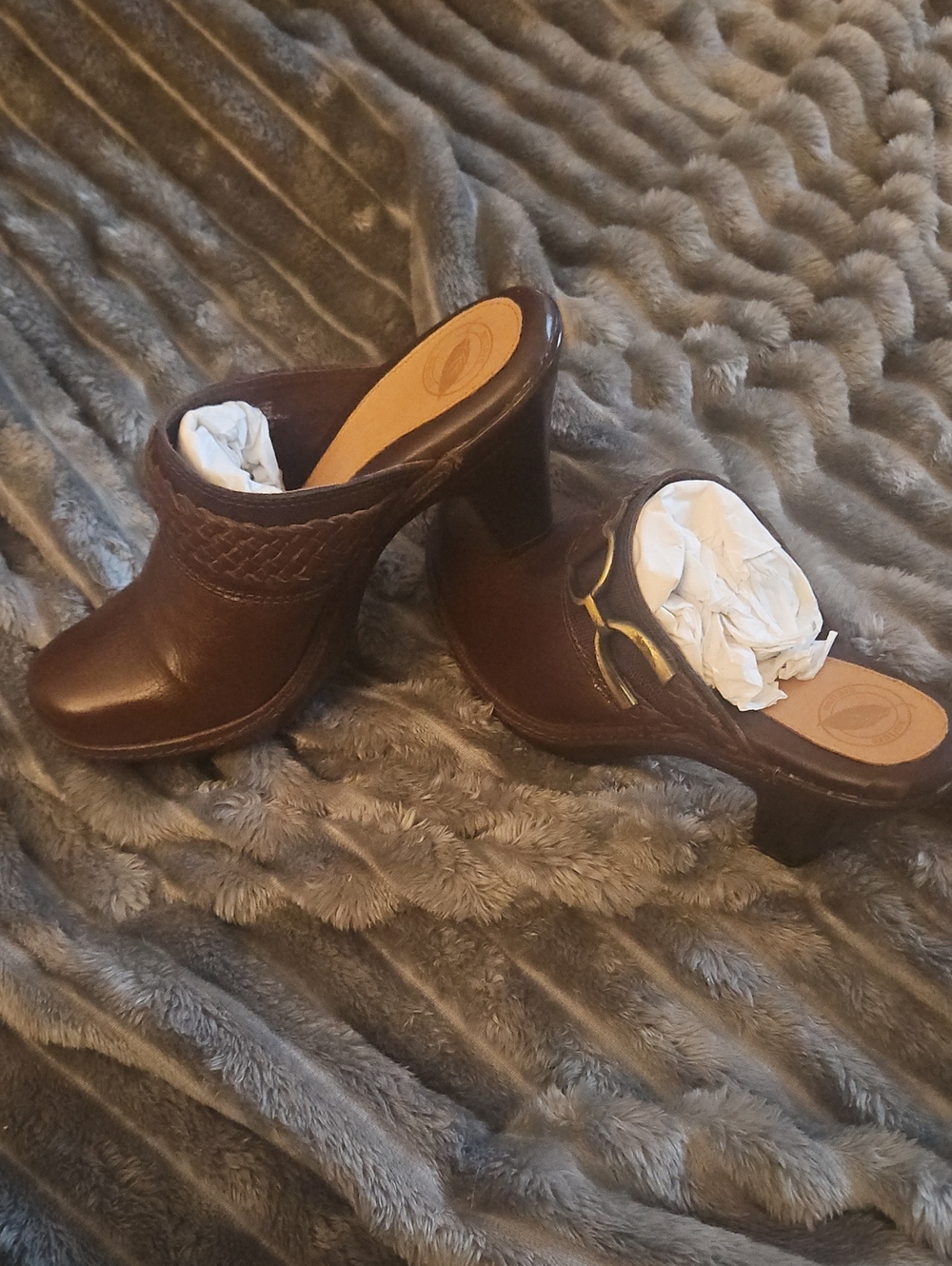 Nurture by Lamaze Brown Leather Heeled Mules with Woven Trim